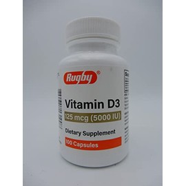 Rugby ViItamin D3, 125 mcg, 100 Capsules (Pack of 1)