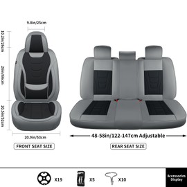 Gripure Car Seat Covers for Full Set – Waterproof & Breathable Faux Nappa Leather, 360° Wrap Design, Airbag Compatible, Lumbar Support, Great for Drivers Who Need Driving Comfort,Gray and Black