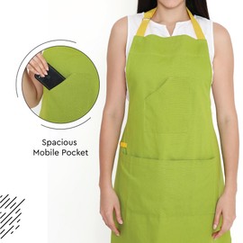 Encasa XO Adjustable Kitchen Apron with Pockets and Towel Holder Recycled Cotton Home Restaurant Men & Women Cooking Baking, Lime green