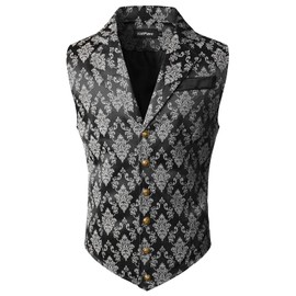 VATPAVE Mens Victorian Suit Vest Steampunk Gothic Waistcoat Large SU14 Black White