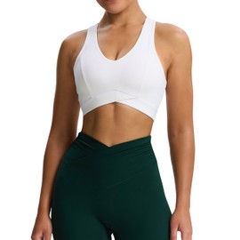 Aoxjox Women's Sports Workout Bra Fitness Vivie Sports Bras Yoga Crop Tank (White, Small)