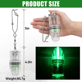 Fishing Light Underwater, 4.3" Deep Drop Lights Battery Powered LED Fishing Light with Stainless Steel Long Line Clip Fish Attracting Lamp for Swordfish Tuna Grouper 2,100 ft Green (Green-2pcs)