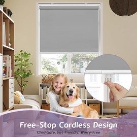 SEEYE Cordless Roller Shades for Windows, 100% Blackout Window Blinds for Privacy & UV Protection, Pull Down Room Darkening Door Blinds, Easy to Install for Home and Office (36" W x 72" H, Grey)