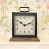 ARIATI Black Metal Handle Mentel Clock on Wood Base Distressed