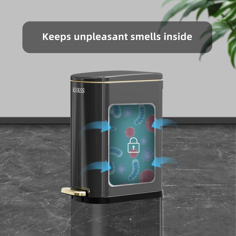KSSKSS 2.6 Gallon Slim Bathroom Trash Can with Soft-Close Foot