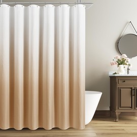 Textured Fabric Bath Curtain Set, Polyester Ombre Shower Curtains for Bathroom, Water Repellent Shower Curtain with 12 Hooks,Machine Washable (72 x 72 inch, Camel)