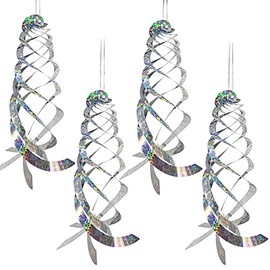 Sfcddtlg 4PCS Bird Repellent Spiral Reflectors-15.8 Inch Hanging Reflective Bird Deterrent Device for Drive Birds Woodpeckers Pigeons Geese Away from The House Garden Swimming Pool (4pcs)