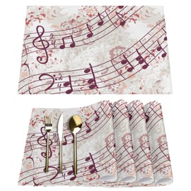 Retro Music Note Placemats Set of 4, Vintage Farmhouse Table Place Mats Washable Wipeable Cloth Placemat for Kitchen Dining Table Decoration Indoor Outdoor 12x18 Inch