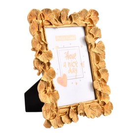 NINEFOX Vintage Gold Picture Frame 4 X 6 Inch, Gold Ornate Leaf Textured Resin Picture Frame with High-Definition Glass Cover, Antique Photo Frame for Tabletop Display or Wall Decor