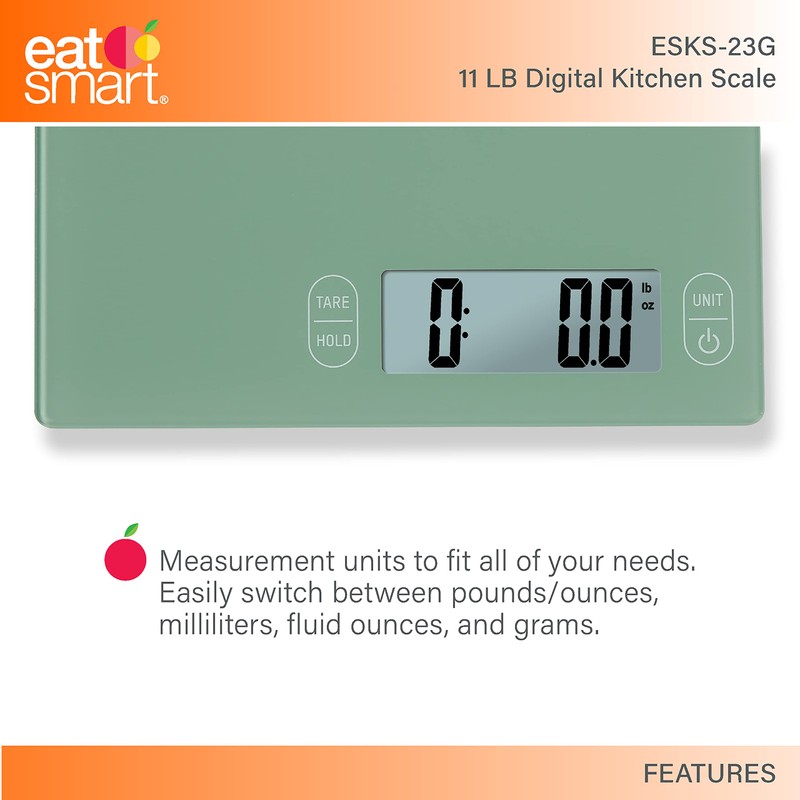 Eat Smart Eat Smart 11lb Food Kitchen Glass Scale, Green