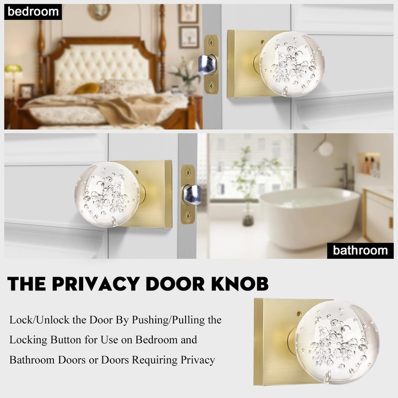 HIEMEY Glass Door Knobs Interior, Crystal Door Knobs with Lock,