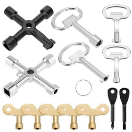 Yuahar 13 Pcs Multi-Functional Utility Key Kit Contains 4-Way Keys, Water Tap Faucet Keys, Sillcock Wrench, Cabinet Spanner Key for Radiators Gas Electric Meter Boxes Garden Hose