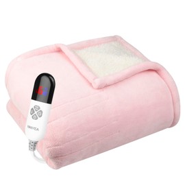 YANYEA Electric Heated Blanket Sherpa Twin Size 62"x84" Pink Machine Washable 6 Heat Settings 10 Hours Auto Off Overheat Protection for Home Office Use