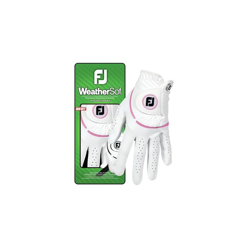 FootJoy WeatherSof Women's Golf Glove, White/Pink