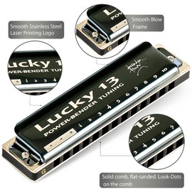 East top Lucky 13 Bass Plus Blues Harmonica 13 Holes Diatonic Harp Mouth Organ Professional Musical Instruments PowerBender G key for Adults
