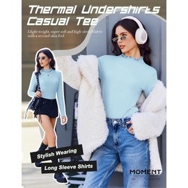 Ekouaer Long Sleeve Shirts for Women 3 Pack Mock Neck Thermal Tops Basic Undershirt Casual Basic Tee Black/White/Light Blue S