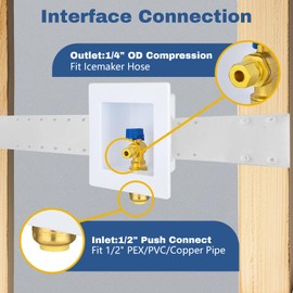 1-PACK GUOFIS Ice Maker Outlet Box,1/2"Push-fit Inlet x 1/4"OD Compression Outlet,Icemaker Box with 1/4-Turn Ball Valve