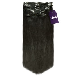Fab Clip In Remy Full Head Hair Extensions 10-Piece Set #1B-Natural Black 15 inch