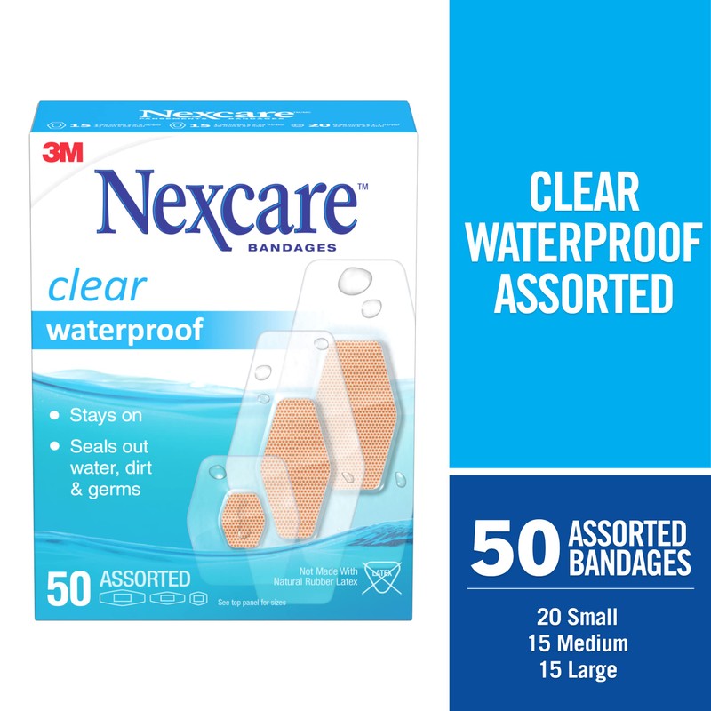 Nexcare™ Clear Waterproof Bandages 432-50-CA, Assorted Sizes, 50/Pack