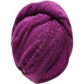 Dazzle Collection® 100% COTTON Hair Turban Towel Dry Hair Towel Wrap Lightweight Turban Cap with Loop and Button Fastener Absorbent Dry Hair Quickly for Women (68 cm x 27 cm, Purple)