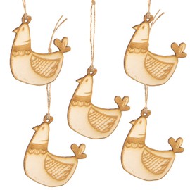 Logbuch-Verlag 5 Chicken Pendants Wooden Easter Decoration Easter Pendant 9 cm Gift Tag Funny Flat Thin