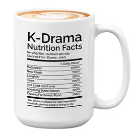 Bubble Hugs Korean Addict Mug White 15oz - Korean Dramas Nutrition Facts - Drama Lover Kpop Fan Korean Enthusiast Bestie