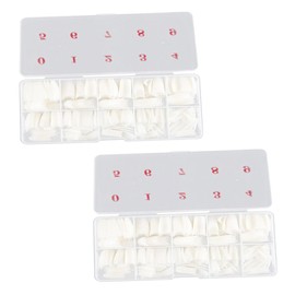 Healvian 500pcs French Manicure Fake Nail Tips Coffin Nails Full Cover Nail Art Stamp Kit Natural Colors Set for Salon Home