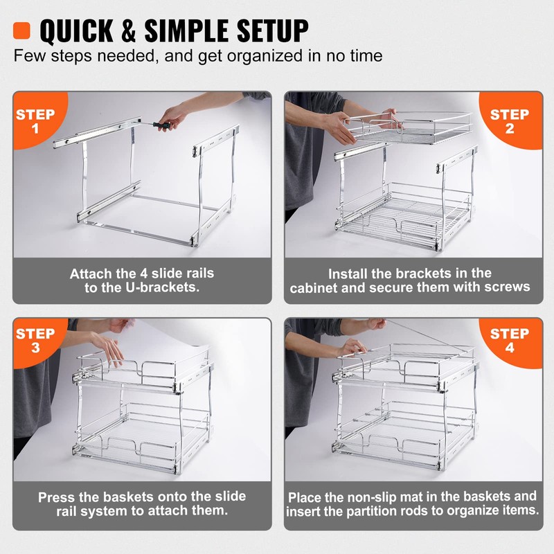 VEVOR Pull Out Cabinet Organizer, 14"Wx21"D Heavy 2 Tier Duty