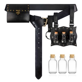 ANTWASP Renaissance Belt Pouch Pirate Leather Belt Bag Viking Belt Medieval Waist Bag Potion Bottles for Cosplay Costume Accessories (Black)
