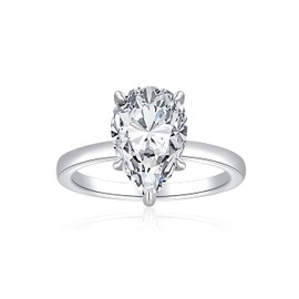 JALOKIVI 3CT 925 Sterling Silver Engagement Rings for Women Pear Cut Solitaire Cubic Zirconia Wedding Promise Rings for Her Silver Size 10.5