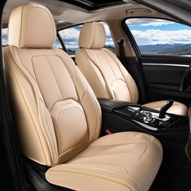 Coverado Seat Covers, Car Seat Covers Front Seats, Premium Nappa Leather Seat Covers for Cars, Waterproof Car Seat Protector with Lumbar Support, Front Seat Covers Universal Fit for Most Cars (Beige)