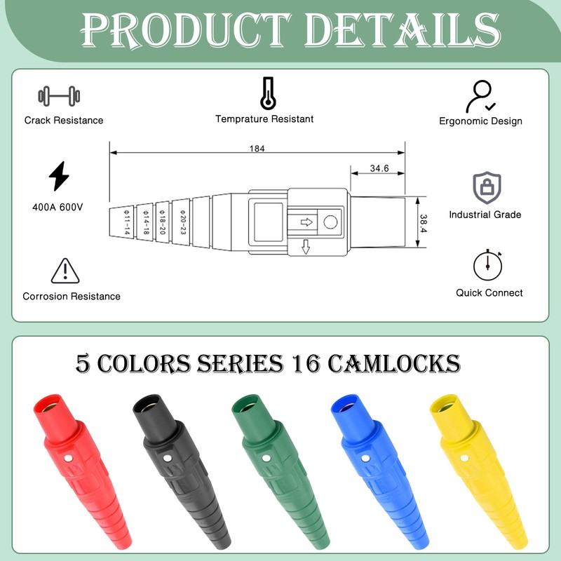 Kingdder 5 Pcs Female Camlock Power Connectors 400AMP 600V Camlock