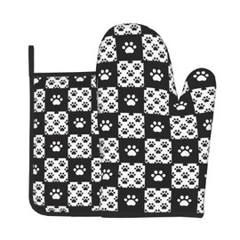 Boston Terrier Beautiful Flowers Oven Mitts and Pot Holders Set Kitchen Cooking Gloves Heat Resistant Pad for Baking BBQ Home Decor