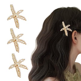 3Pcs Starfish Pearl Hair Clips Starfish Hair Barrettes Mermaid Hair Accessories for Women and Girls Birthday Party Supplies(Gold)