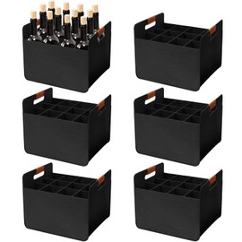 Windyun 12 Pcs 12 Bottle Wine Carrier with Reinforced Cardboard Set Reusable Felt Wine Carrier Tote Bag with Handles 14.57 x 12.6 x 10.63 Inch Collapsible Ratafia Packing Boxes for Moving (Black)