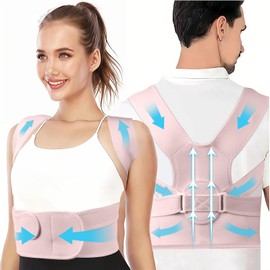 flintronic Posture Correcto for Men and Women, Breathable Back Brace, Back Support Back Straightener, Adjustable Lumbar Shoulder Belt, for Body Correction, Relieve Back, Shoulder Pain, Pink (L)