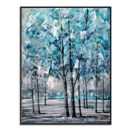 Yihui Arts Blue Tree Metal Wall Art - Stunning Framed Black and Silver Aluminum Artwork