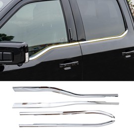 Maxzina Window Trim Compatible with 2021-2025 Ford F150 Supercrew Window Molding Edge Guards ABS Plastic Weatherstrip Bottom Sill Decoration Covers for 2024 Ford F-150 Accessories (Chrome 4PCS)