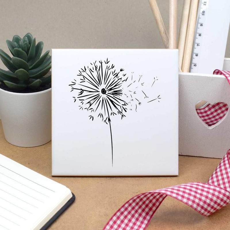 'Dandelion Clock Blowing Away' 108mm Square Ceramic Tile (TD00027823)