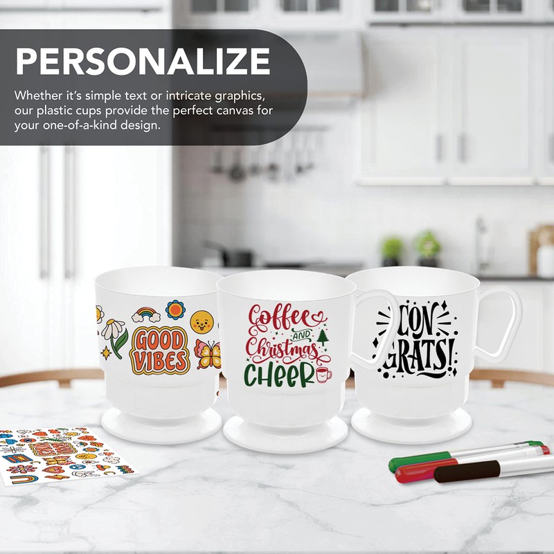 Party Essentials Party Essentials 8-Ounce Hard Plastic Tea Mugs/Coffee Cups