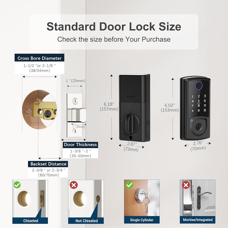 Smart Door Lock,Keyless Entry Door Lock for Front Door,Security Smart