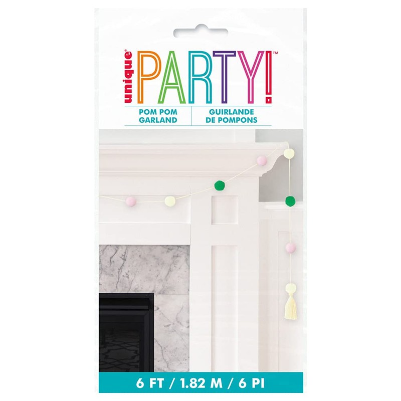 Unique 39806 Pom Garland with Tassels-1.82 m Colours, Spring Gingham