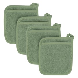 RITZ Terry Pocket Mitt & Hot Pad: Heat Resistant, Durable 100% Cotton – Ergonomically Designed for Optimal Grip, Easy-Care Machine Washable, Perfect for Your Kitchen – Juniper, 4-Pack