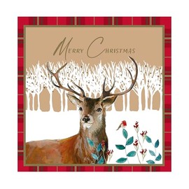 Eurowrap Pack of 12 Assorted Brown Kraft Christmas Cards Xmas Tartan Stag, 2 Designs Seasons Greetings and Merry Christmas Eco Friendly Packaging 100% Recyclable