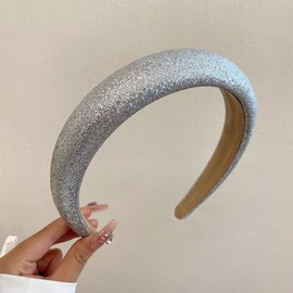 Silver Headbands for Women, Glitter Padded Headbands Fashion Hairbands Trendy Sparkly Silver Headpiece Hair Accessories for Women Girls