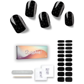 Osesshia Semi Cured Gel Nail Strips, 20 pcs Nail Wraps, Glaze Gel Nail Stickers, Salon Quality French Manicure, Full Decal Gel Polish Strips, Long Lasting Holiday SCG, UV Lamp Required (Black Magic)