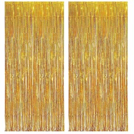 LIKENNY Tassel Curtain, Sparkly Background, Bright Glossy, Birthday Decorations, Set of 2, 39.4 x 78.7 inches (100 x 200 cm), Gorgeous Metal, Anniversary, Wedding, Party, Decoration, Prop, Stage