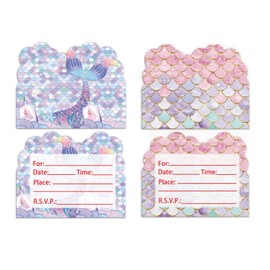 60 PCS Party Invitations Kids, Birthday Invitations for Girls, Girls Party Invitations, Lovely Mermaid Themed Party Invitations Cards, for Wedding Bridal Shower Birthday Party