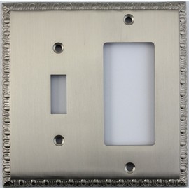 Egg & Dart Satin Nickel 2 Gang Combo Wall Plate - 1 Toggle Light Switch 1 GFI Outlet/Rocker Switch