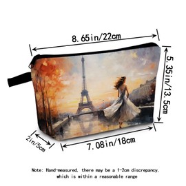 MoCaliduccious Paris Print Cosmetic Bag Eiffel Tower Gift for Birthdays & Holidays Makeup Bag Zippered Chic Organizer Artistic Toiletry Kit for Francophiles